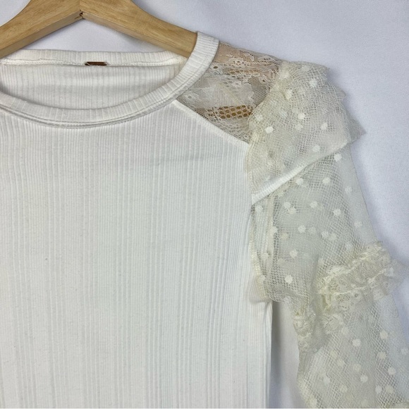 Free People Cream Ivory Ruffle Lace Long Sleeve Top S - Picture 3 of 4